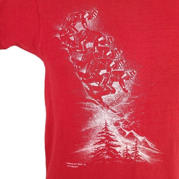 Downhill Skiing T Shirt Vintage 70s 1977 Ski Resort Made In USA Mens Size Small - Picture 2 of 7